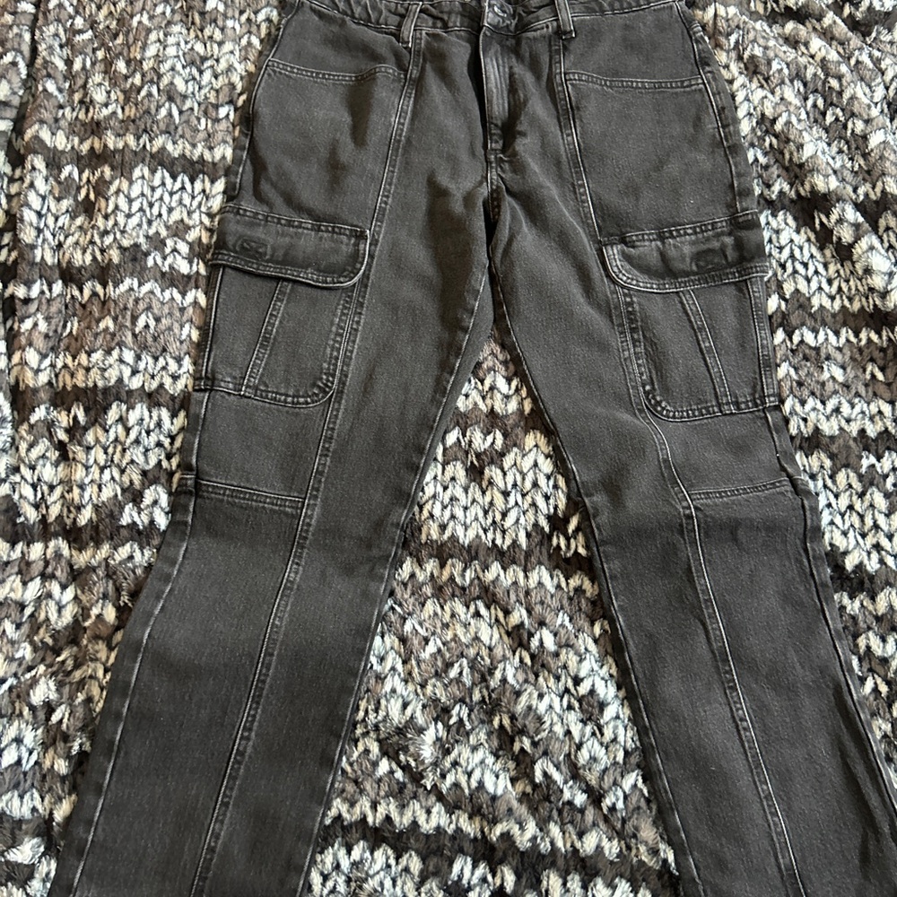 Zara Washed Black Slim Cargo Jeans